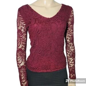 Abercrombie and Fitch Long Sleeve Lace Top Navy Blue Small Preppy Goth Y2K